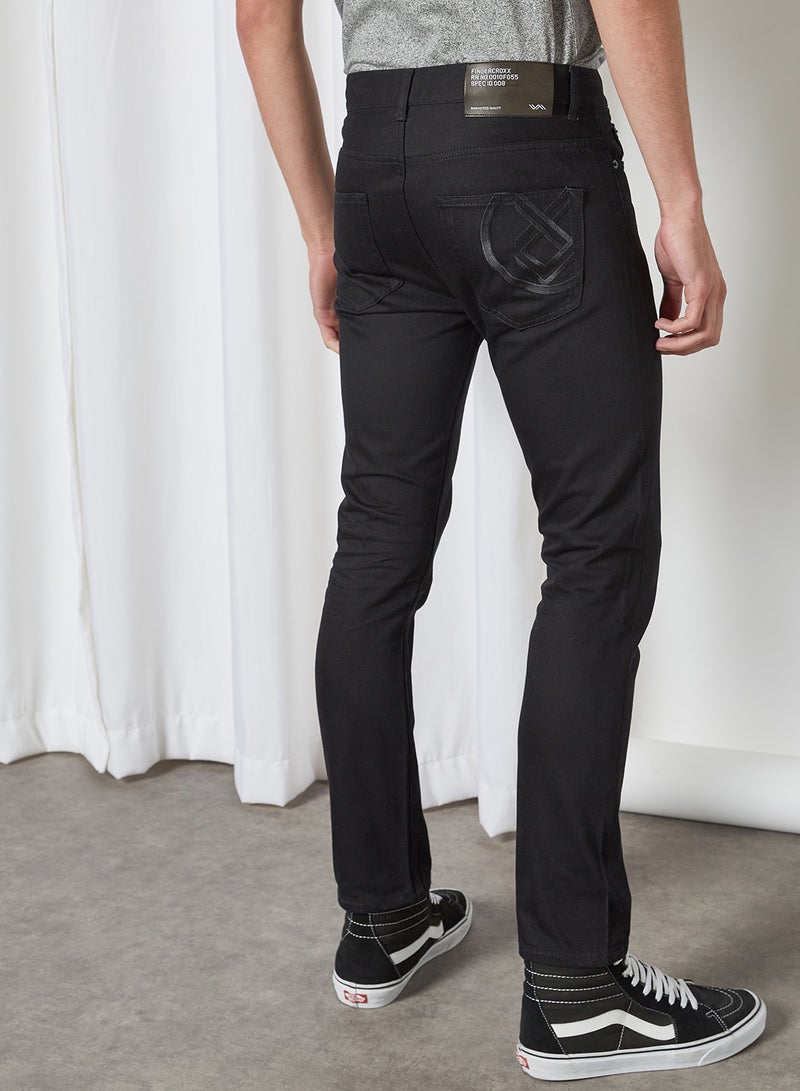 Basic Embroidered Pocket Jeans Black