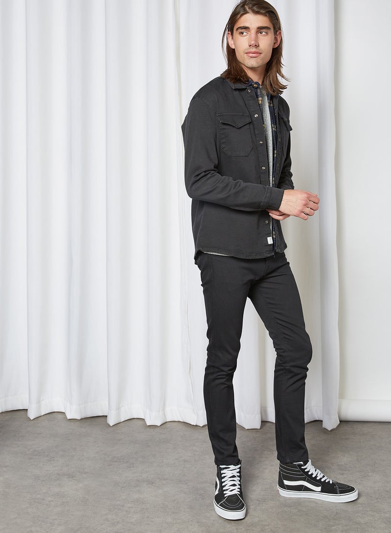 Basic Embroidered Pocket Jeans Black