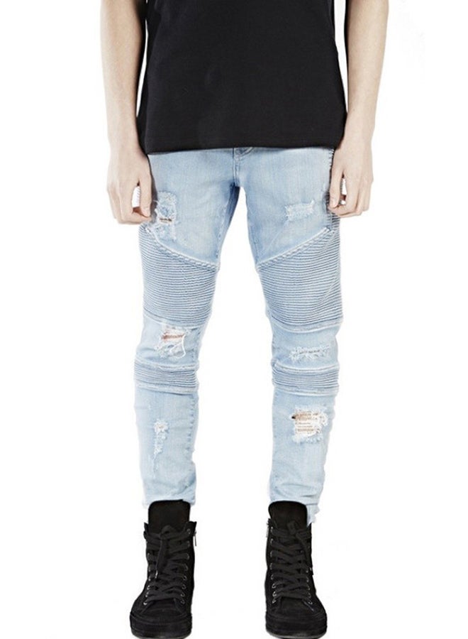 Mid-Rise Skinny Ripped Jeans Light Blue