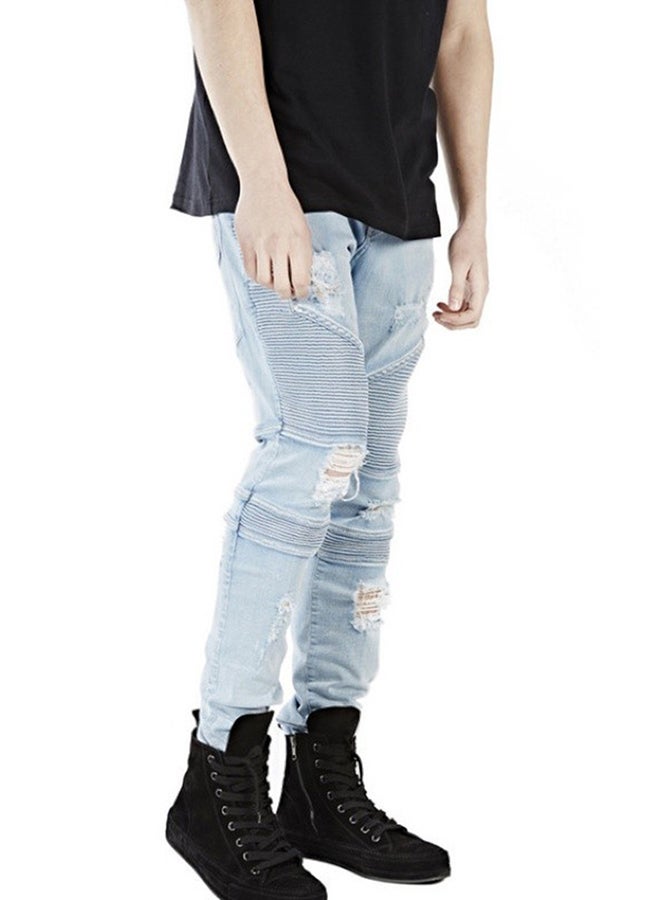 Mid-Rise Skinny Ripped Jeans Light Blue