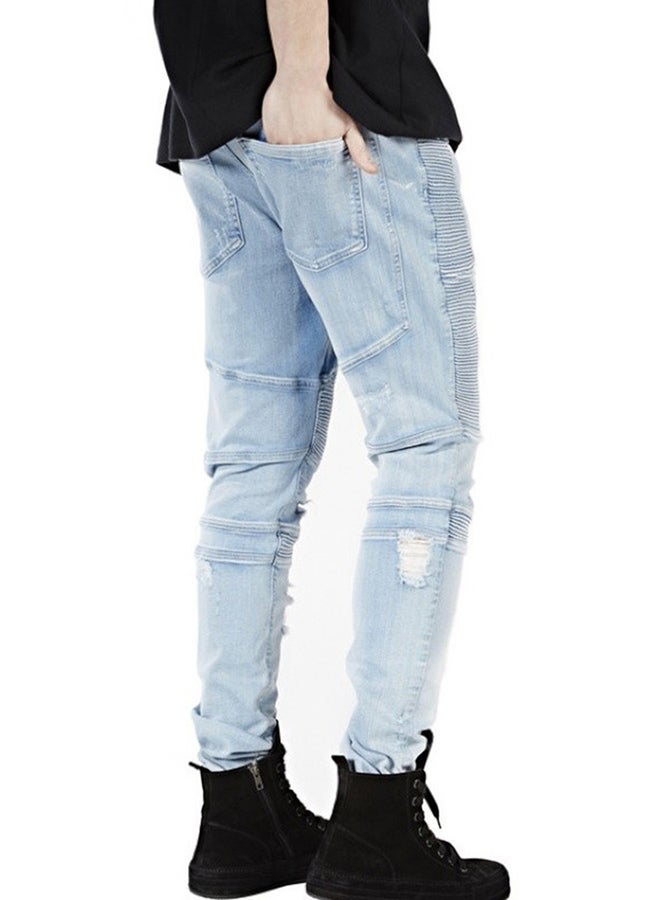 Mid-Rise Skinny Ripped Jeans Light Blue