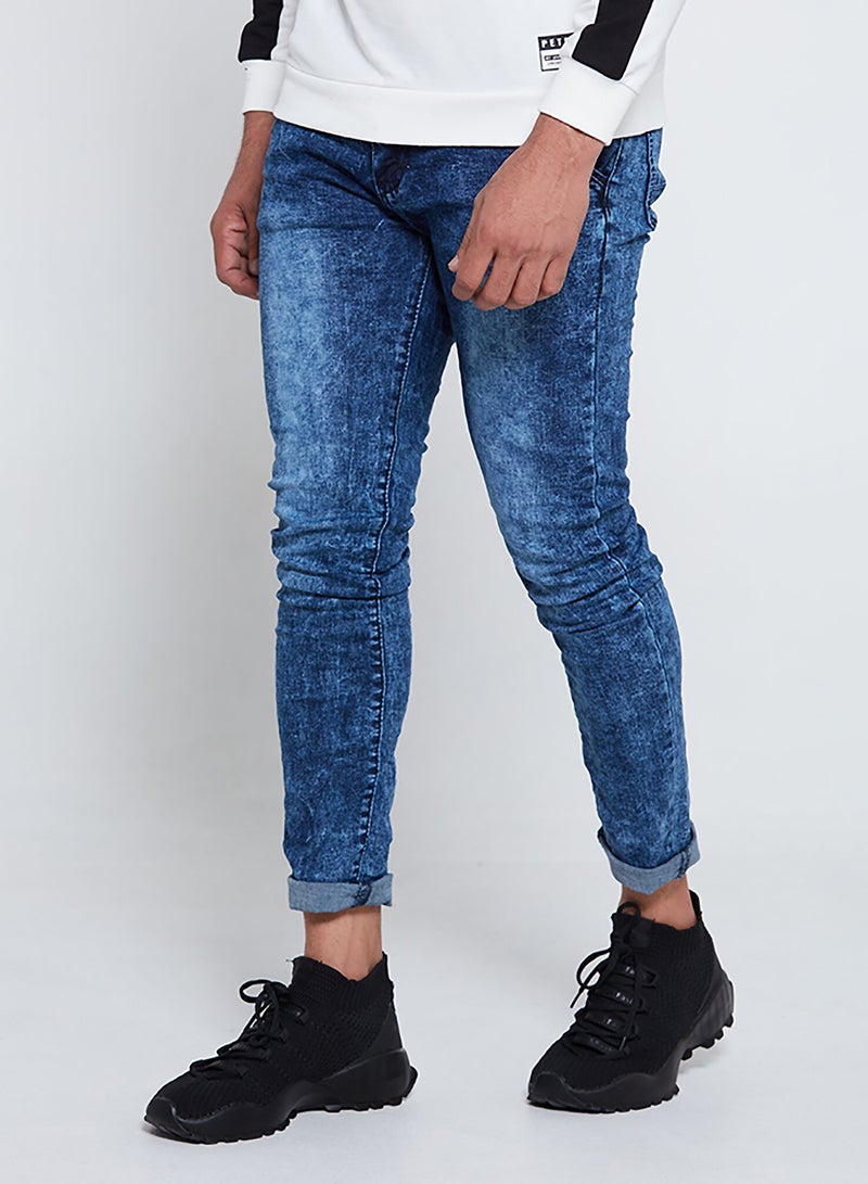 Super Skin Fit Washed Stretch Jeans Blue