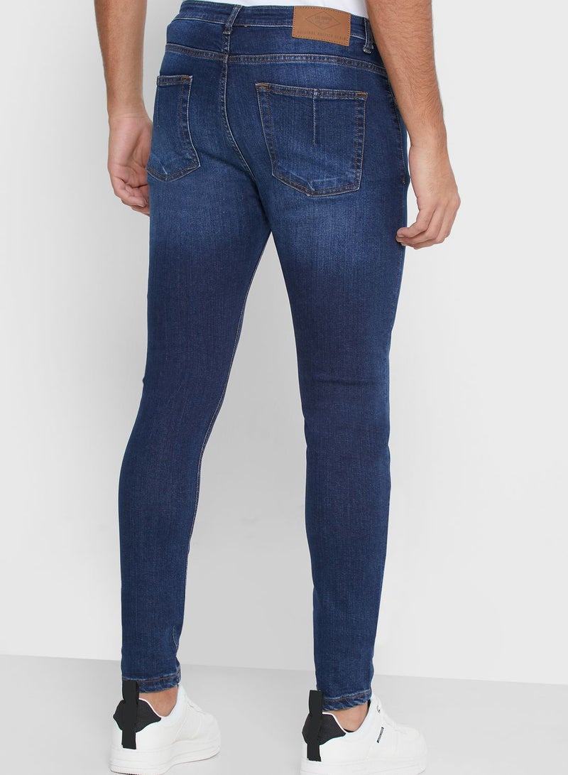 Mid Wash Skinny Fit Jeans Blue