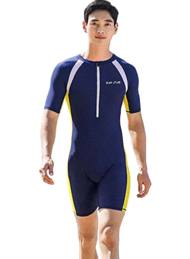 Crew Neck Swimming Onepiece Blue/Yellow/White