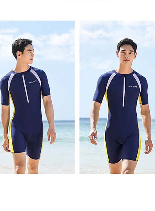 Crew Neck Swimming Onepiece Blue/Yellow/White