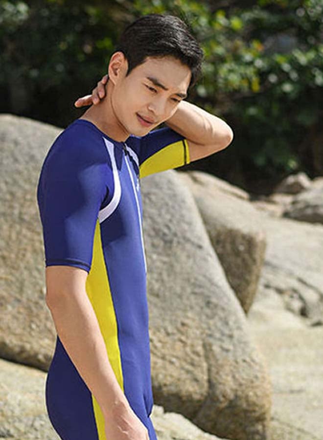 Colour Blocked Short Sleeves Swimwear Blue/White/Yellow