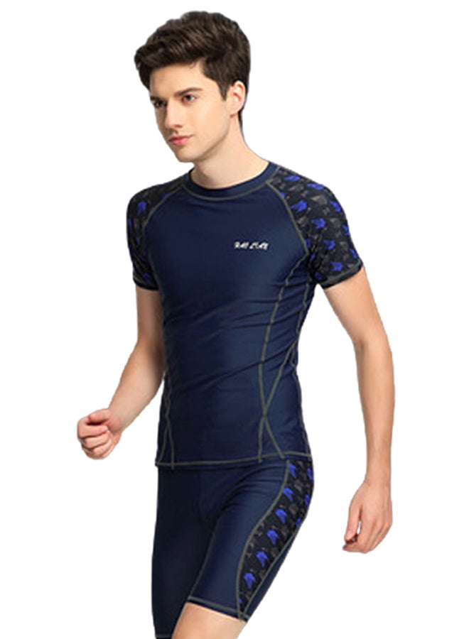 Swim Shorts And Crew Neck T-Shirt Blue