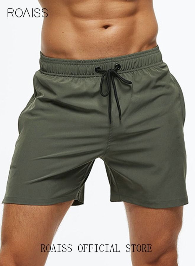 Men's Swimming Trunks Beachwear Quick Dry Beach Pants Gym Wear Fitness Workout Short Sports Running Boxer Swim Shorts Swimsuit Summer Green