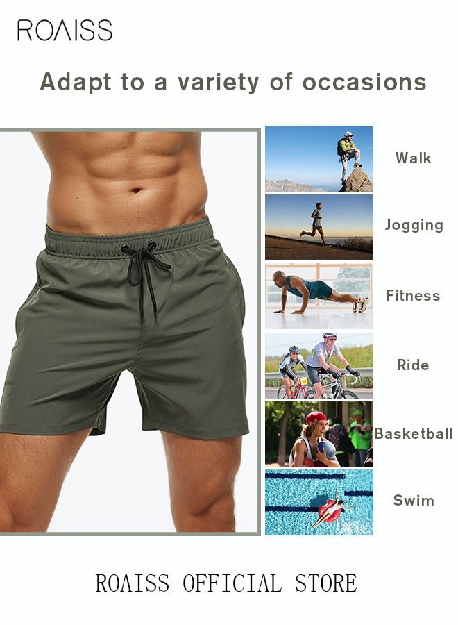 Men's Swimming Trunks Beachwear Quick Dry Beach Pants Gym Wear Fitness Workout Short Sports Running Boxer Swim Shorts Swimsuit Summer Green