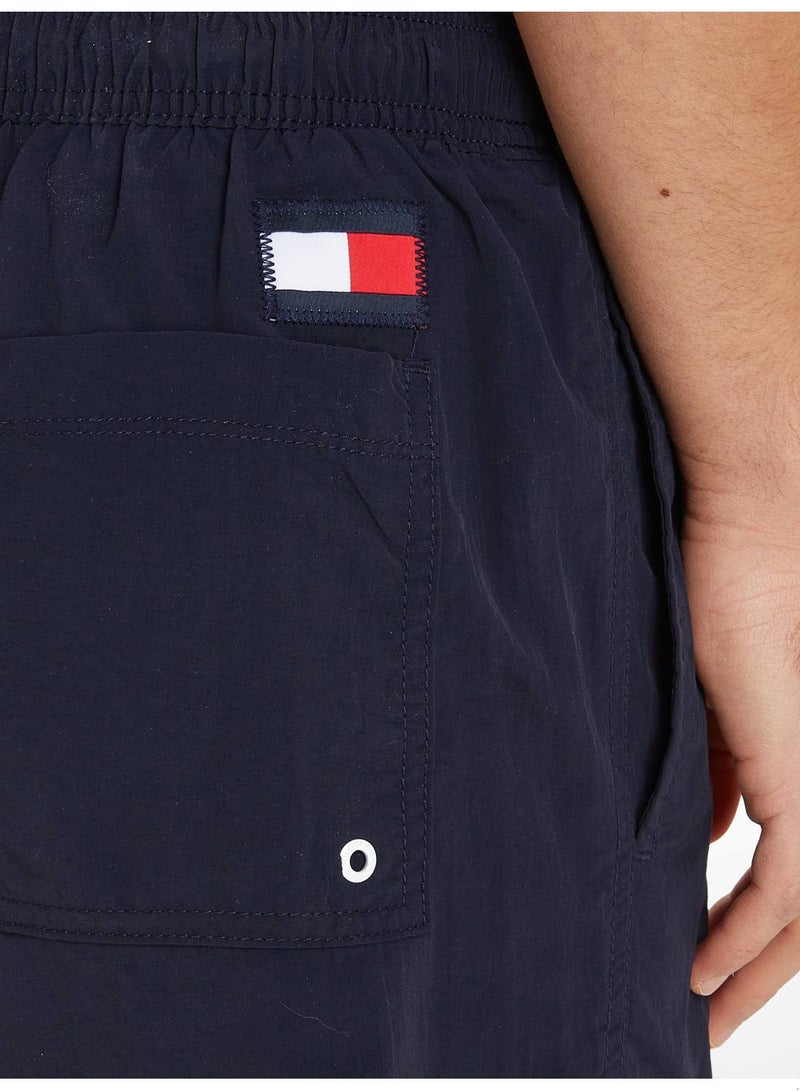 Men's Flag Mid Length Drawstring Slim Swim Shorts, Navy