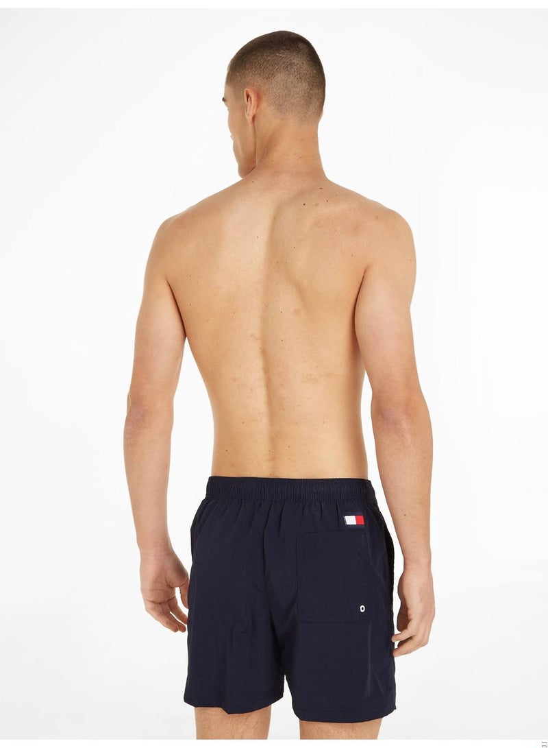 Men's Flag Mid Length Drawstring Slim Swim Shorts, Navy