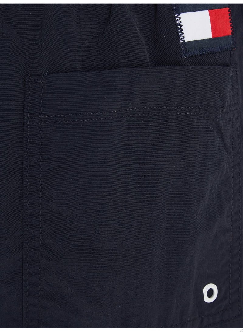 Men's Flag Mid Length Drawstring Slim Swim Shorts, Navy