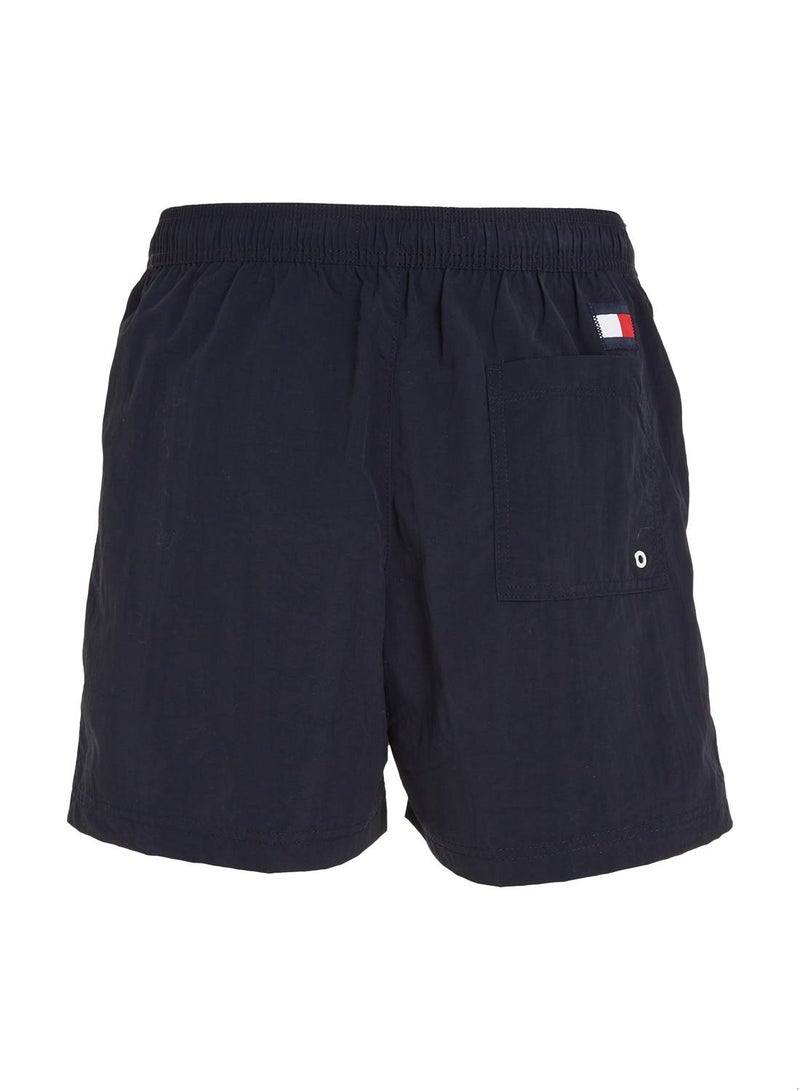 Men's Flag Mid Length Drawstring Slim Swim Shorts, Navy