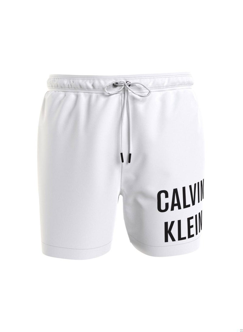 Calvin Klein Men's Swim Shorts - Medium Drawstring - Swimwear - Polyester , White