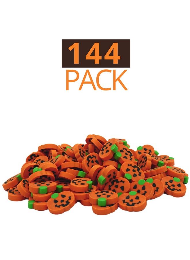 144 Pcs Halloween Pumpkin Erasers For Kids Bulk Mini Halloween Party Favors For Kids Halloween Treats Non Candy Trick Or Treats Goody Bag Filler Classroom Prize By 4E’S Novelty