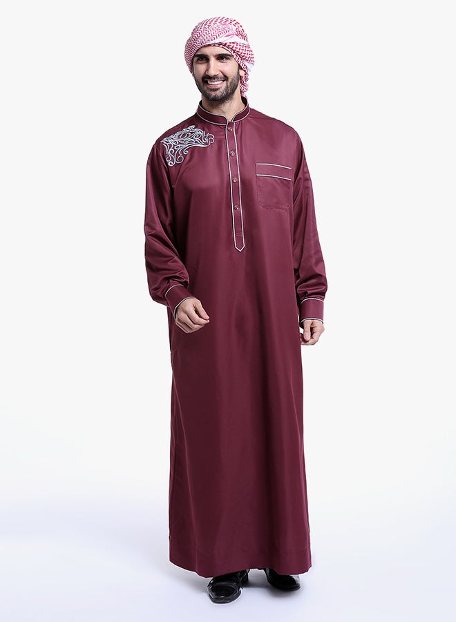 Mandarin Neck Arabi Kandora Wine Red