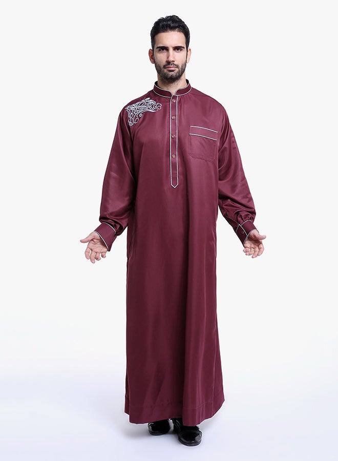 Mandarin Neck Arabi Kandora Wine Red