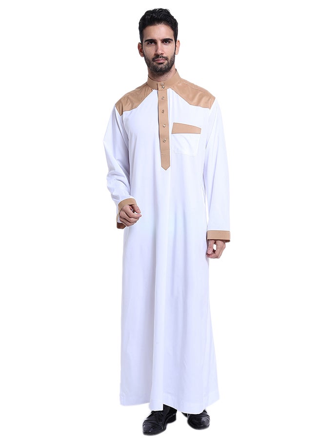 Long Sleeves Arabi Kandora White/Brown