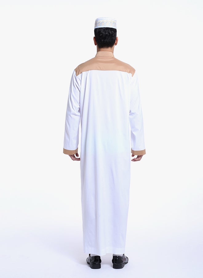 Long Sleeves Arabi Kandora White/Brown
