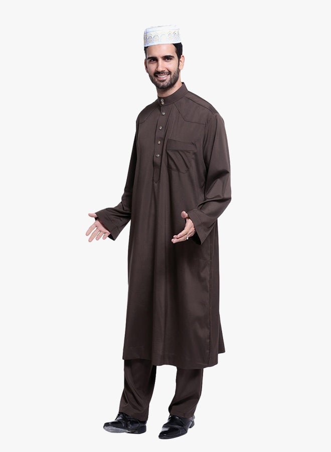 Long Sleeves Arabi Kandora Dark Coffee