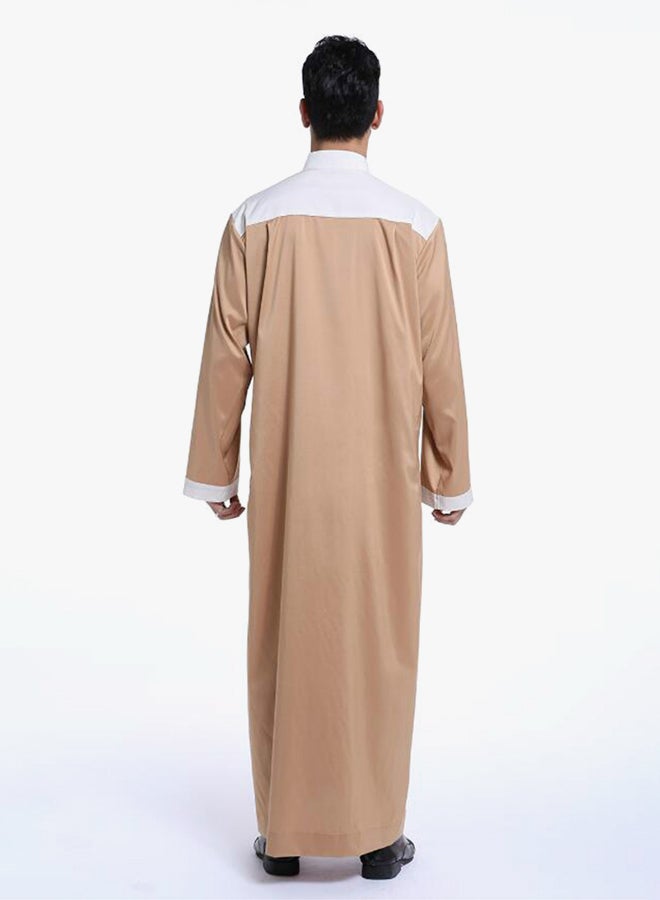 Long Sleeves Arabi Kandora Light Tan/White