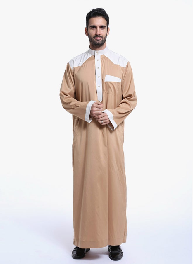 Long Sleeves Arabi Kandora Light Tan/White