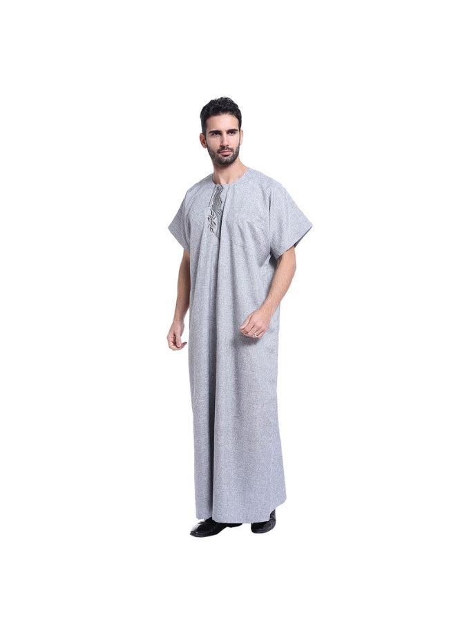 Casual Wear Round Neck National Costume Robe Grey