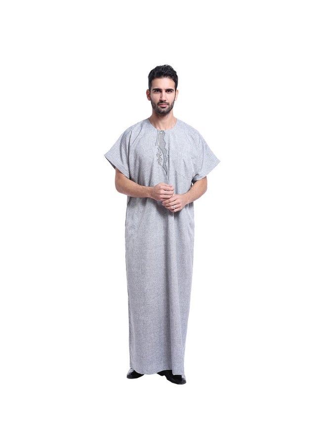 Casual Wear Round Neck National Costume Robe Grey