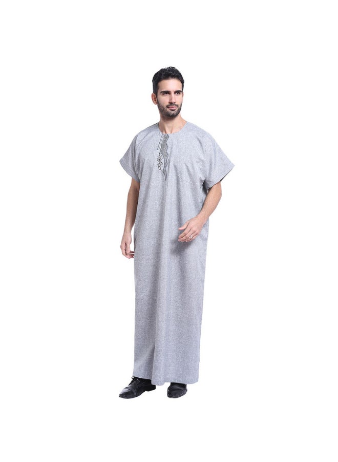 Casual Wear Round Neck National Costume Robe Grey