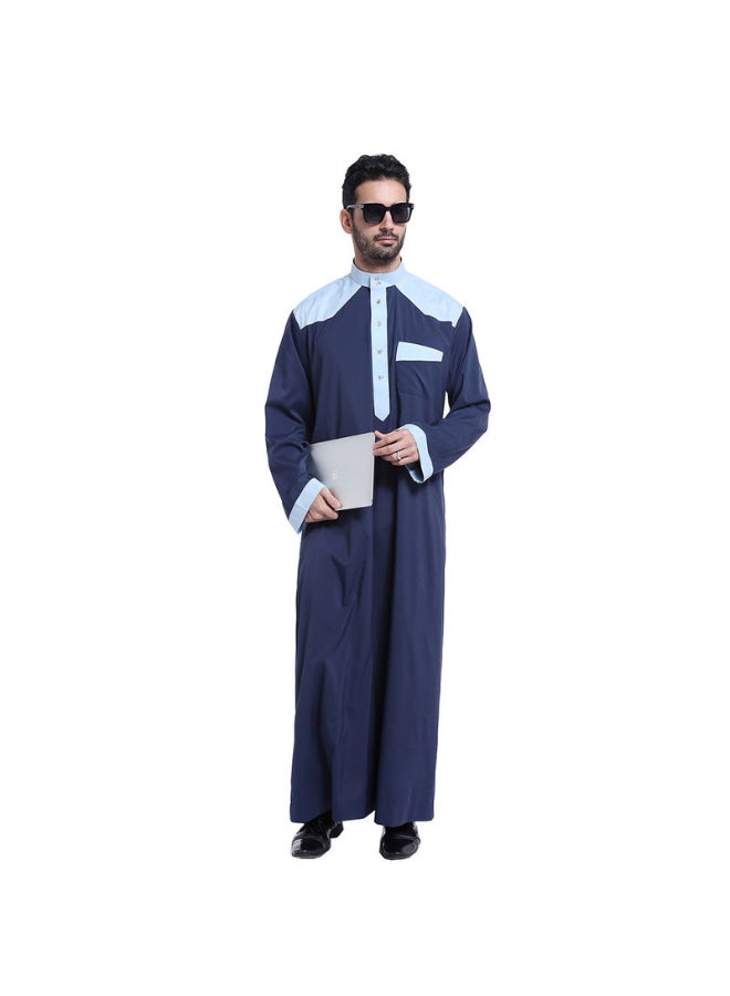 Casual Wear Round Neck National Costume Robe Blue