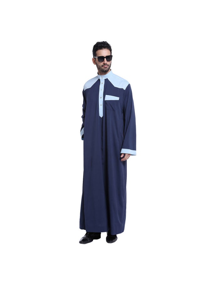 Casual Wear Round Neck National Costume Robe Blue