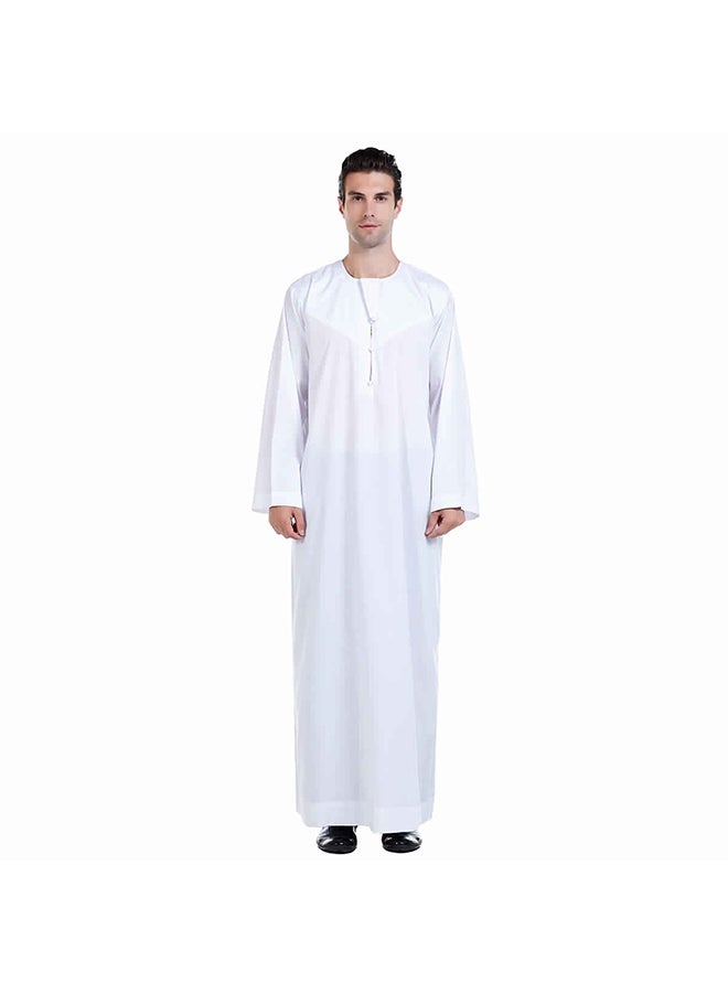 Men's National Costume Robe Casual Wear Round Neck Long Sleeve Loose 100% Polyester Fiber White