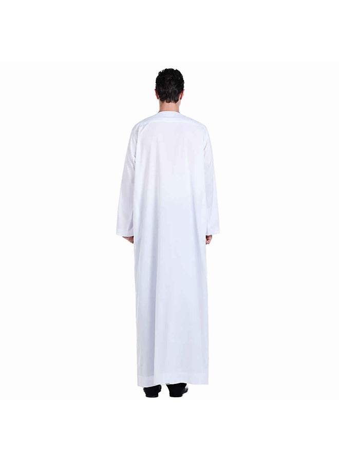 Men's National Costume Robe Casual Wear Round Neck Long Sleeve Loose 100% Polyester Fiber White