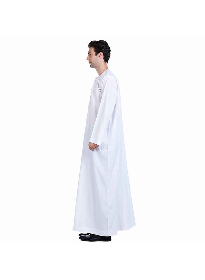 Men's National Costume Robe Casual Wear Round Neck Long Sleeve Loose 100% Polyester Fiber White