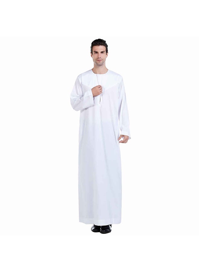 Men's National Costume Robe Casual Wear Round Neck Long Sleeve Loose 100% Polyester Fiber White