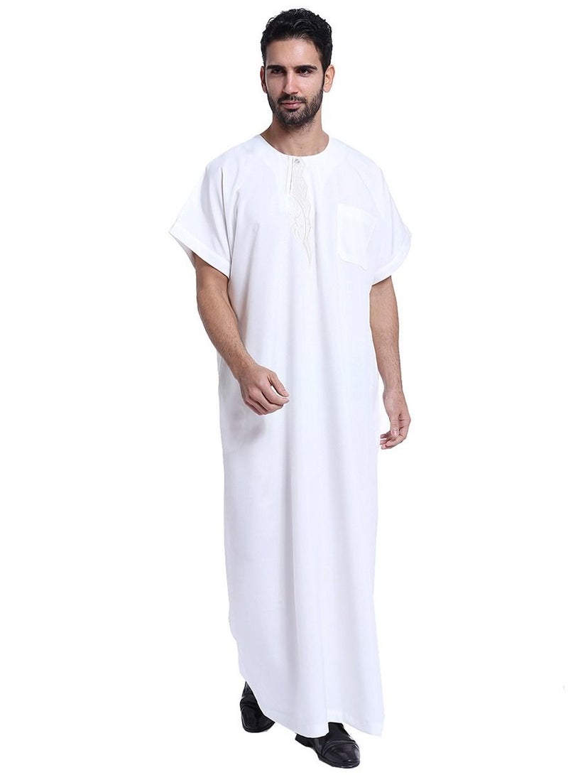 Men's Short Sleeve Kandora Islamic Arabic Kaftan Robe White