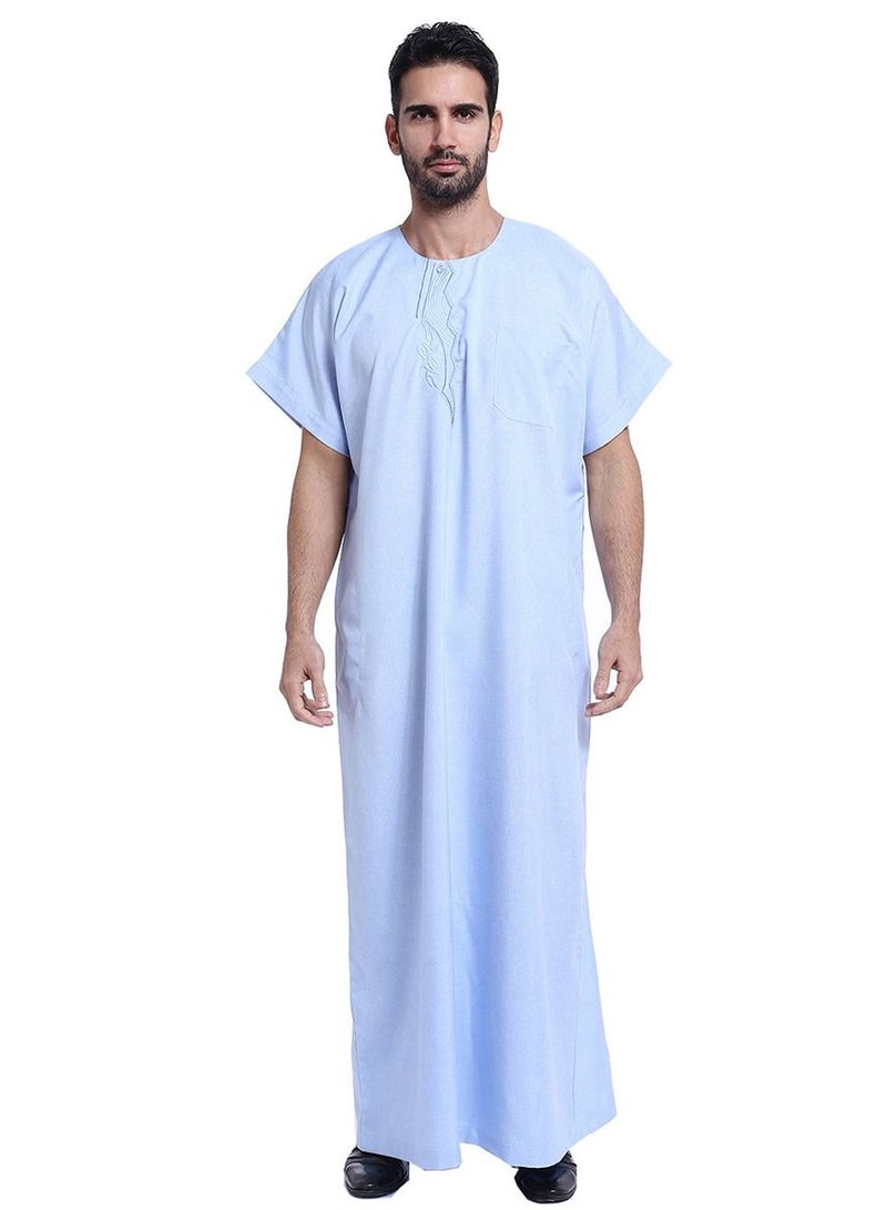 Men's Short Sleeve Kandora Islamic Arabic Kaftan Robe Sky Blue