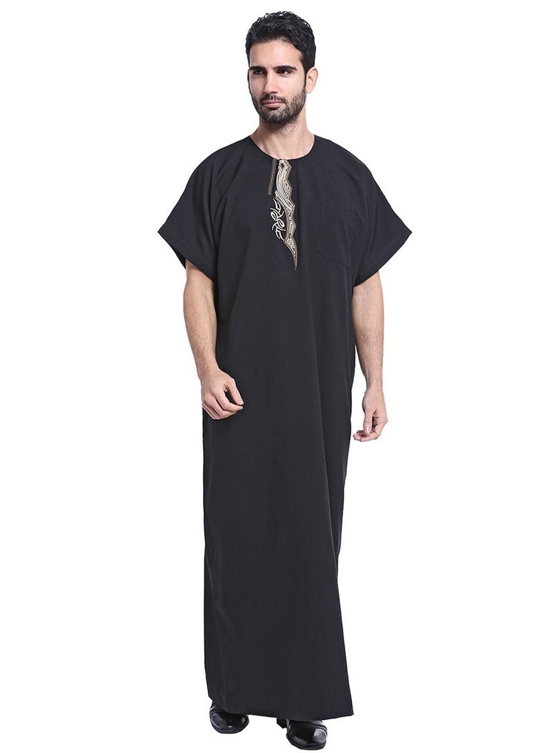 Men's Short Sleeve Kandora Islamic Arabic Kaftan Robe Black