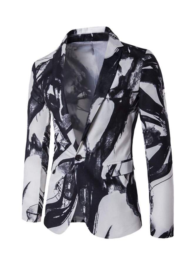 Painting One Button Long Sleeve Blazer White/Black