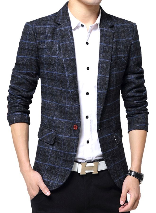 Stripes Pattern Casual Blazer Navy Blue