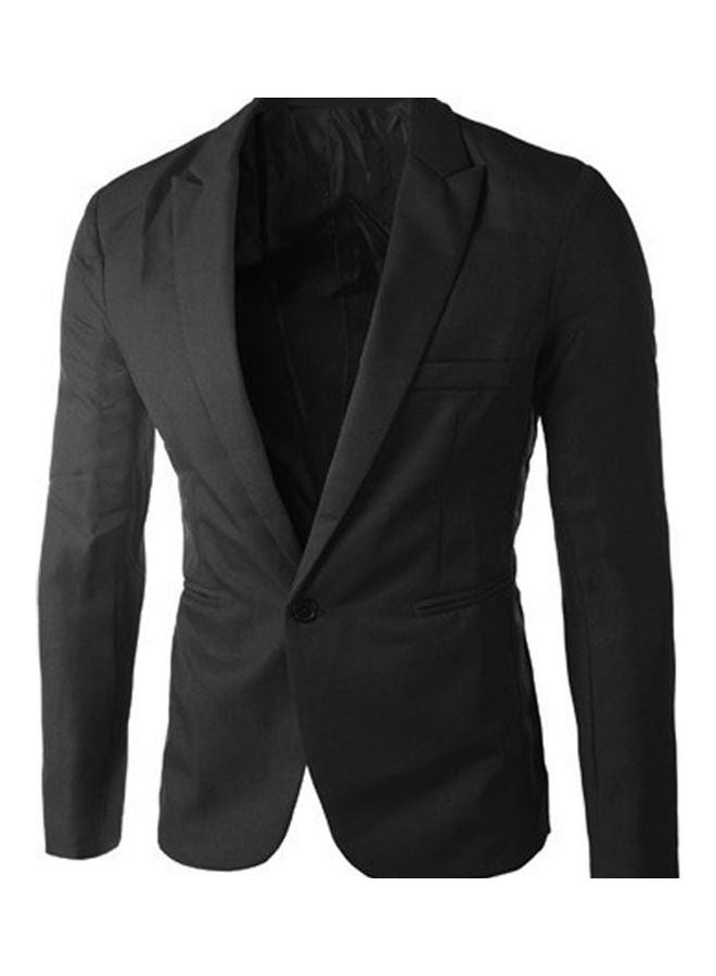 Men Solid Colour Long Sleeve Lapel One Button Pocket Blazer Slim Fit Suit Coat Black