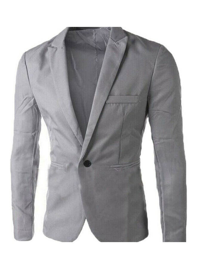 Men Solid Colour Long Sleeve Lapel One Button Pocket Blazer Slim Fit Suit Coat Gray