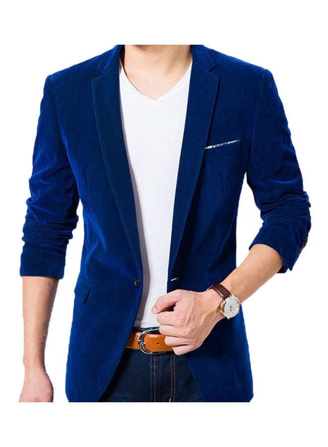 Lapel Collar Button Jacket Sapphire Blue