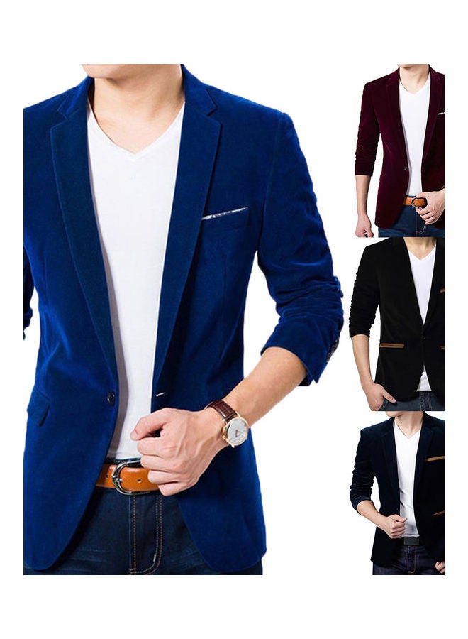 Lapel Collar Button Jacket Sapphire Blue