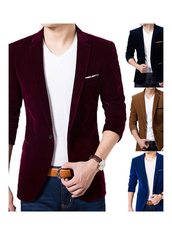 Lapel Collar Button Jacket Sapphire Blue