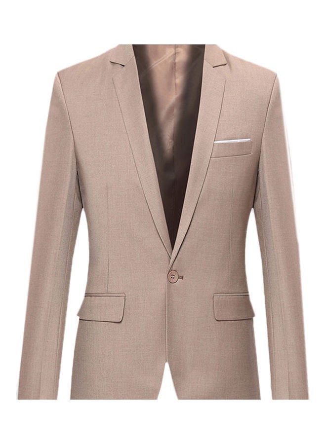 Fashion Men Solid Colour Long Sleeve Lapel Slim Fit Blazer Suit Coat Outwear Khaki