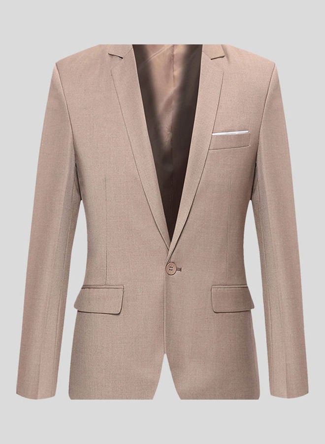 Fashion Men Solid Colour Long Sleeve Lapel Slim Fit Blazer Suit Coat Outwear Khaki