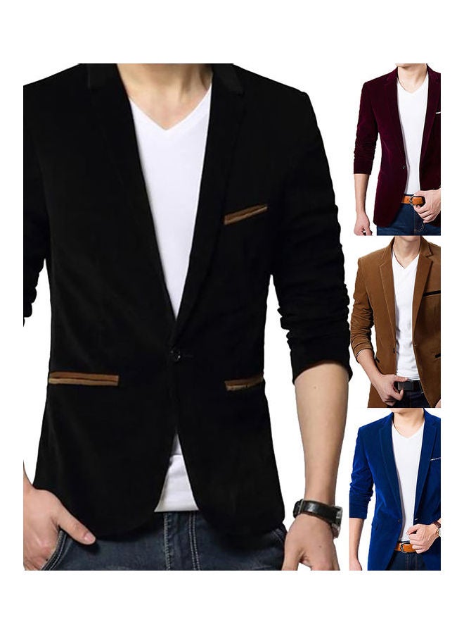 Lapel Collar Button Jacket Sapphire Blue