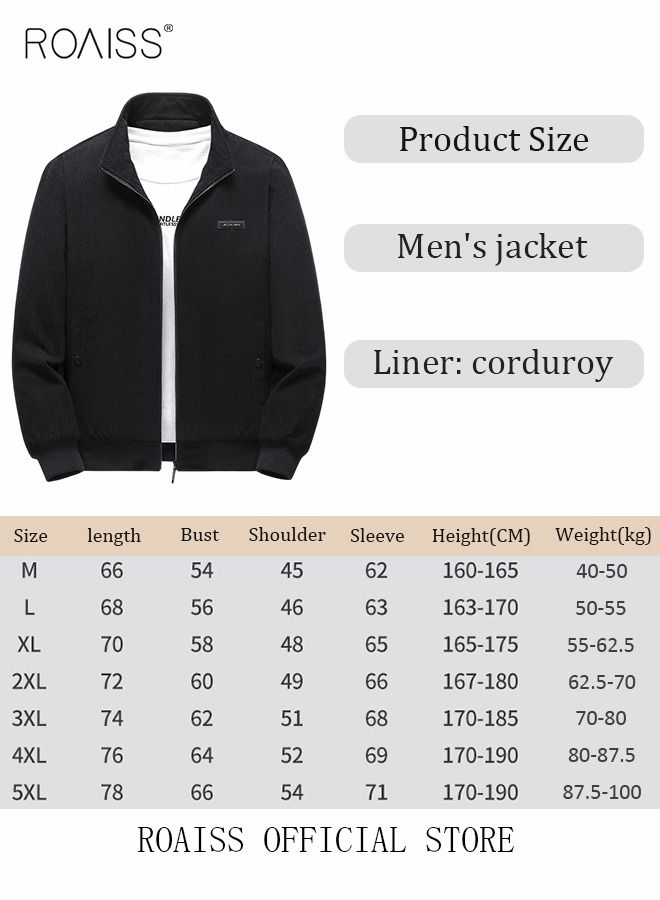 Men's Autumn And Winter Coat Corduroy Cotton Jacket Sherpa Lined Warm Winter Trucker Jackets Basic Stand Collar Coats