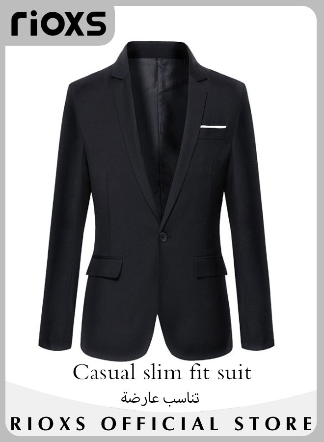 Men's Formal Blazer, One Button Classic Blazer Jackets, Slim Fit Suit Jacket with Full Polyester Lining, Made of Smooth Soft Non-deformable Materials, Perfect for Everyday, Business, Office, Dating, Parties and Wedding